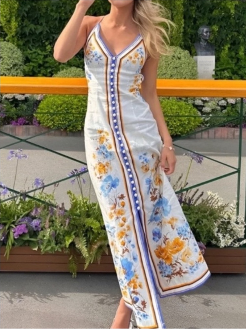 COMMENSE Blue White Floral Print Open Back Midi Dress NWT - Picture 16 of 16
